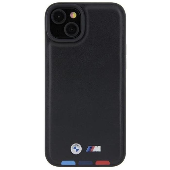 BMW - BMW iPhone 15 Plus Mobilskal Läder Stamp Tricolor - Svart