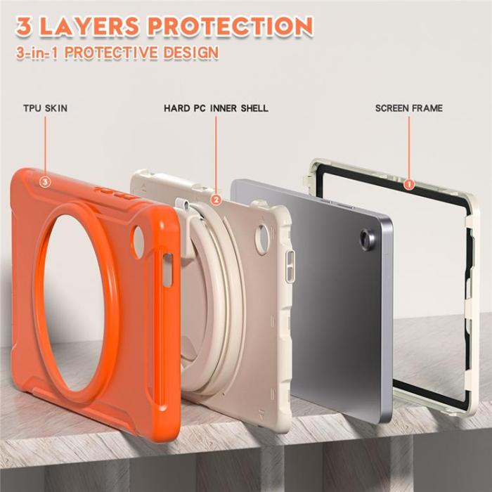 A-One Brand - Galaxy Tab A11 Skal Rotary Kickstand Handle - Coral Orange