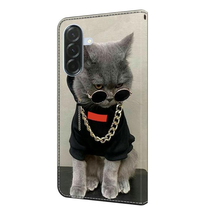 OEM - Samsung Galaxy A37 Plånboksfodral Konstläder Mönstertryck - Cat with Glasses