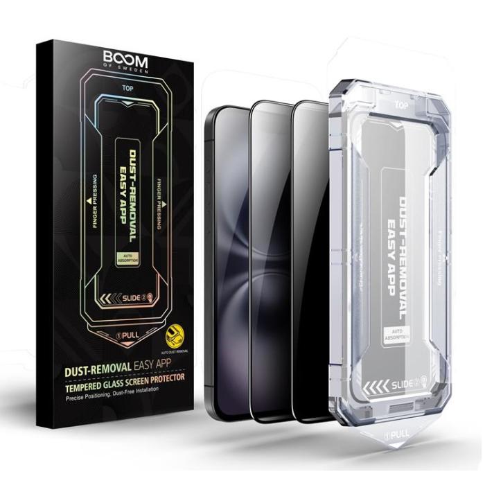 Boom of Sweden - LIVSTIDSGARANTI - BOOM iPhone 15 Plus/16 Plus Privacy Härdat Glas Skärmskydd 2st