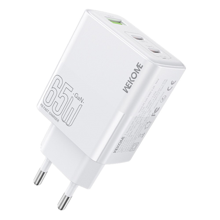 WEKOME - WEKOME GaN Snabbladdare 65W USB-A/2x USB-C EU WP-U66 PD - Vit