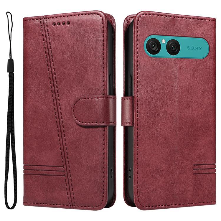 Sony Xperia 10 VII Plånboksfodral T Shape Lines - Vinröd | 2353 | AlltMobil