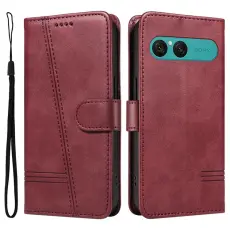 A-One Brand - Sony Xperia 10 VII Plånboksfodral T Shape Lines - Vinröd