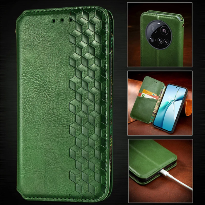 A-One Brand - Xiaomi 15 Ultra Plånboksfodral Rhombus Imprint Läder - Grön