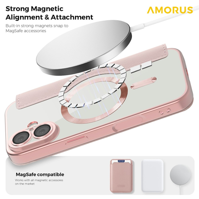 Amorus - AMORUS iPhone 17 Plånboksfodral MagSafe RFID Blocking - Rosa
