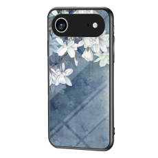 A-One Brand - iPhone Air Mobilskal Floral Pattern TPU + Härdat Glas - Blå