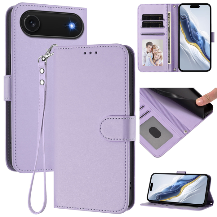 A-One Brand - iPhone 17 Air Plånboksfodral Läder med Handledsrem - Ljuslila