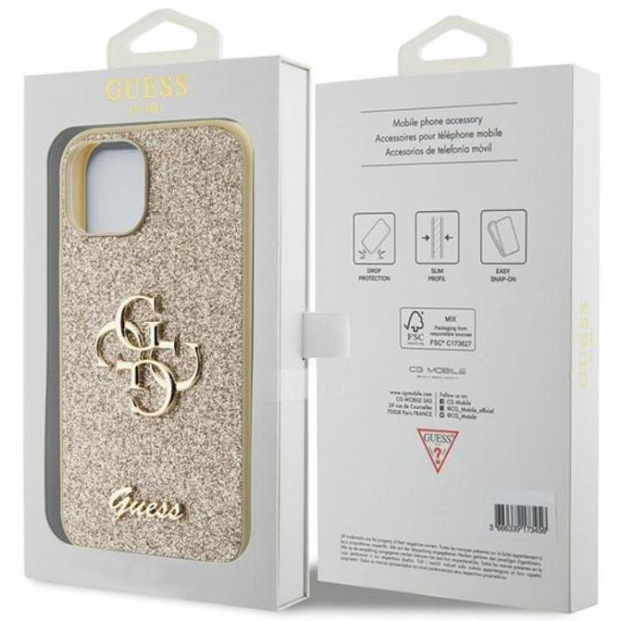 Guess - Guess iPhone 15 Mobilskal Glitter Script Big - Guld