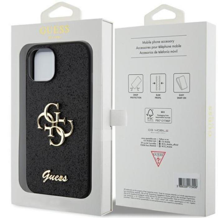 Guess - Guess iPhone 15 Mobilskal Glitter Script Big - Svart