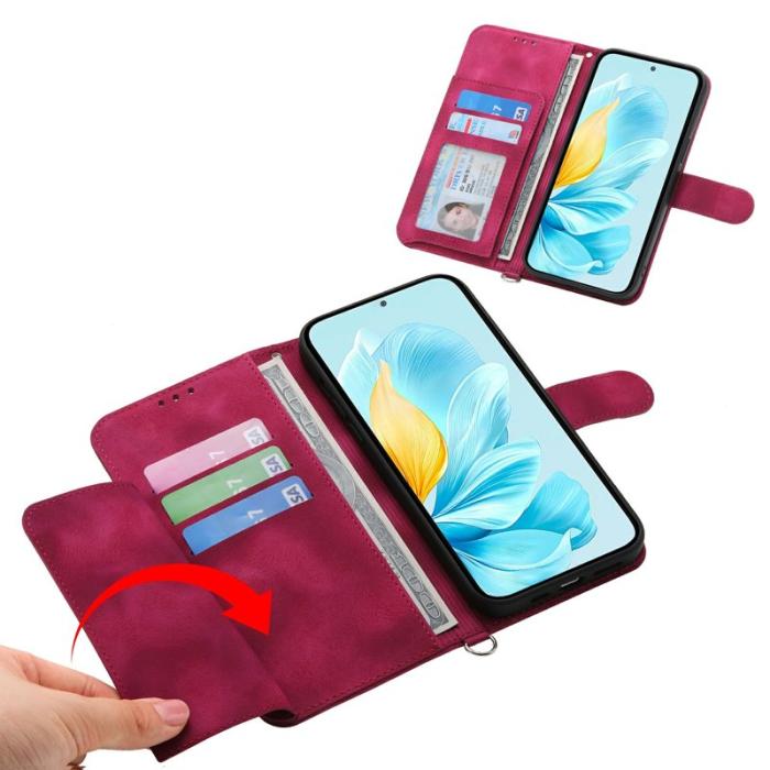 OEM - Samsung Galaxy S26 Plånboksfodral Blommönster Konstläder - Vinröd