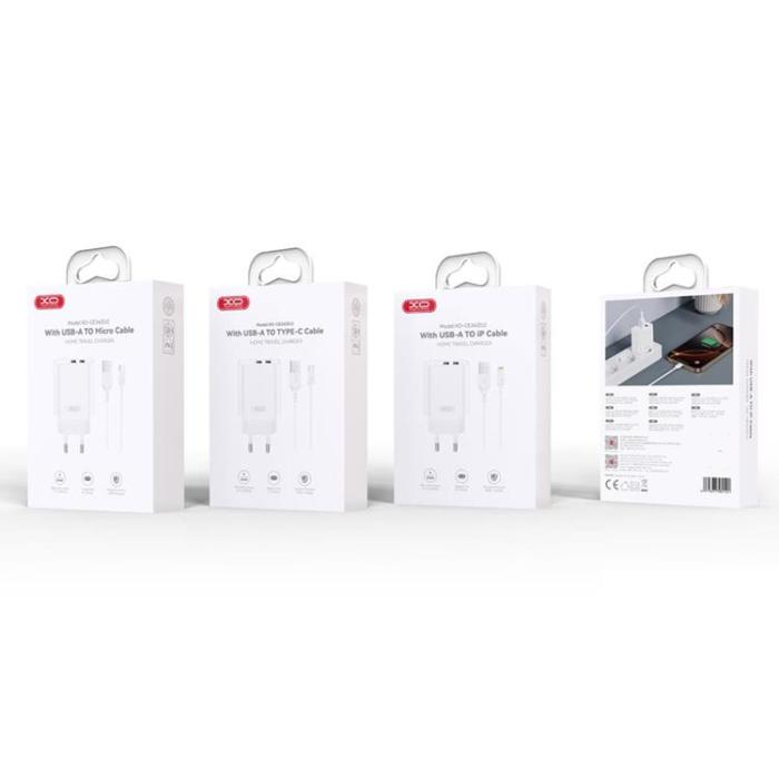 XO - XO Väggladdare 2x USB-A 2.4A Med MicroUSB Kabel - Vit