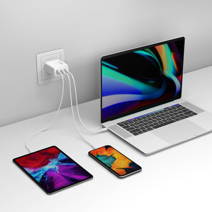 GP - GP Väggladdare 65W GaN Inkl Reseadapter - Vit