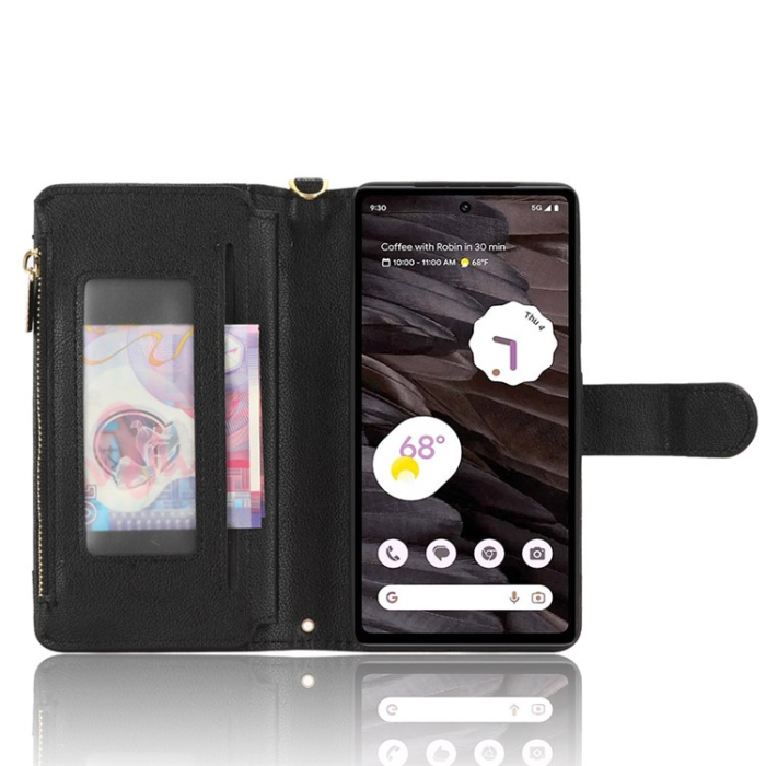 A-One Brand - Google Pixel 7A Plånboksfodral Zipper - Svart