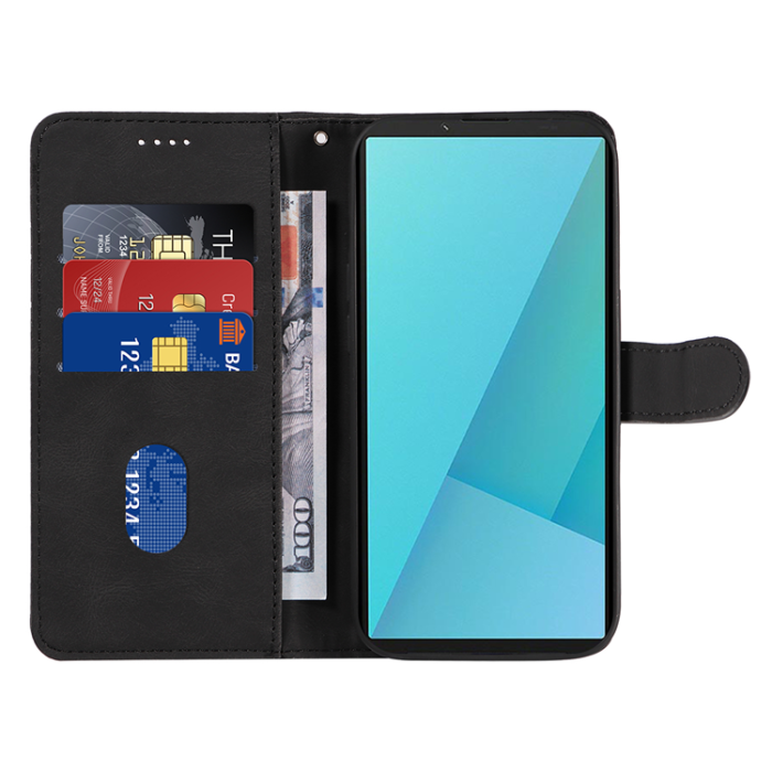A-One Brand - Sony Xperia 10 VII Plånboksfodral Curved Line Läder - Svart