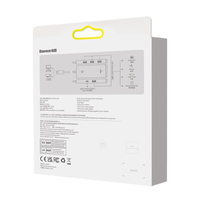 BASEUS - Baseus Lite Series HUB 4-portar (USB-A till 4xUSB-A 3.0) 2m - Svart