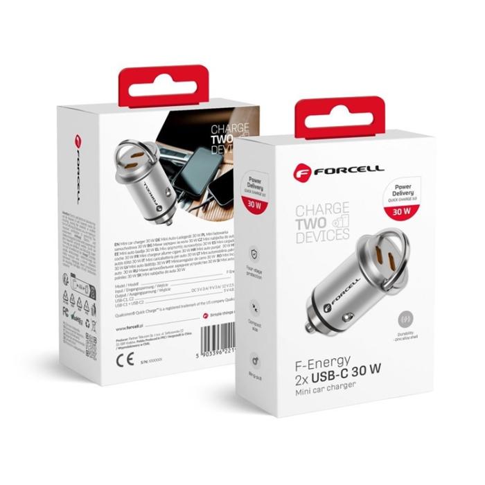 Forcell - Forcell Billaddare 2x USB-C F-Energy - Silver