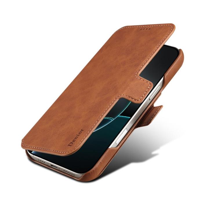 DENIOR - DENIOR B07 iPhone 16 Pro Plånboksfodral Konstläder Avtagbart - Brun