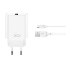 XO - XO Väggladdare 18W USB-A Med MicroUSB Kabel - Vit