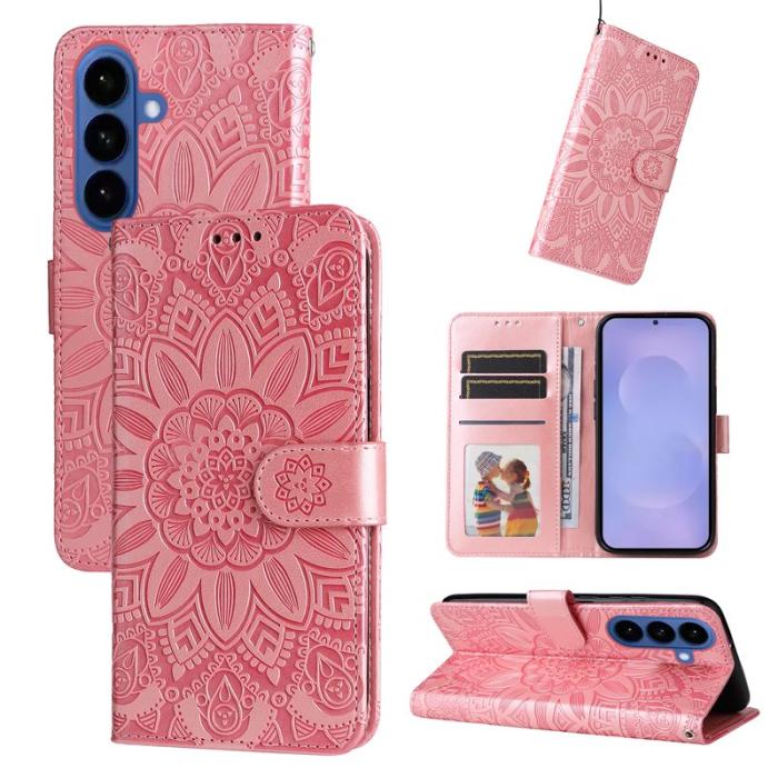 OEM - Samsung Galaxy S26+ Plånboksfodral Konstläder Solrostryck - Rosa