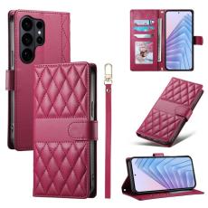 OEM - Samsung Galaxy S26 Ultra Pl&aring;nboksfodral Rhombus S&ouml;mnad Konstl&auml;der - R&ouml;d