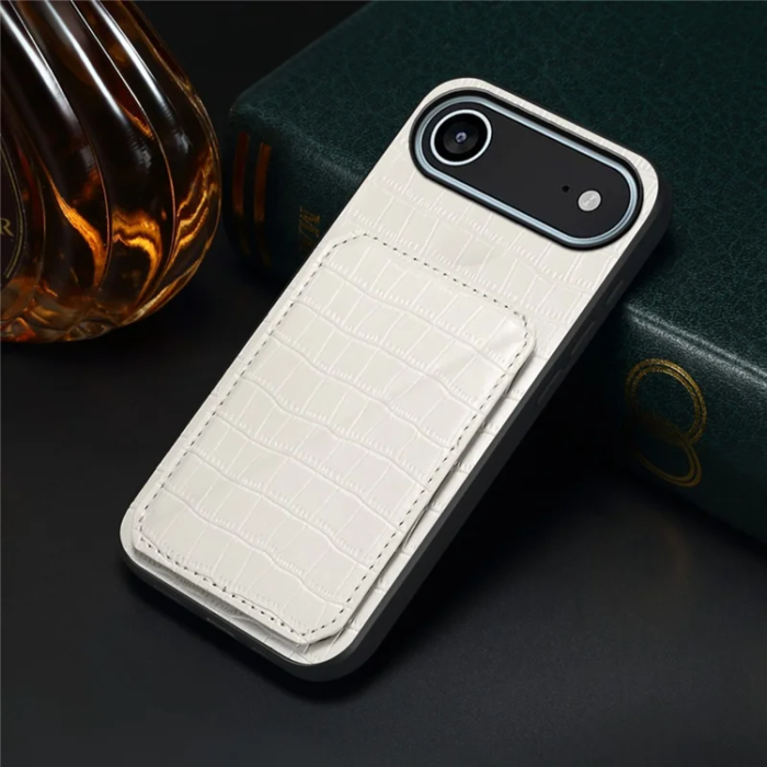 A-One Brand - iPhone 17 Air Mobilskal Korthållare Crocodile Textured - Vit