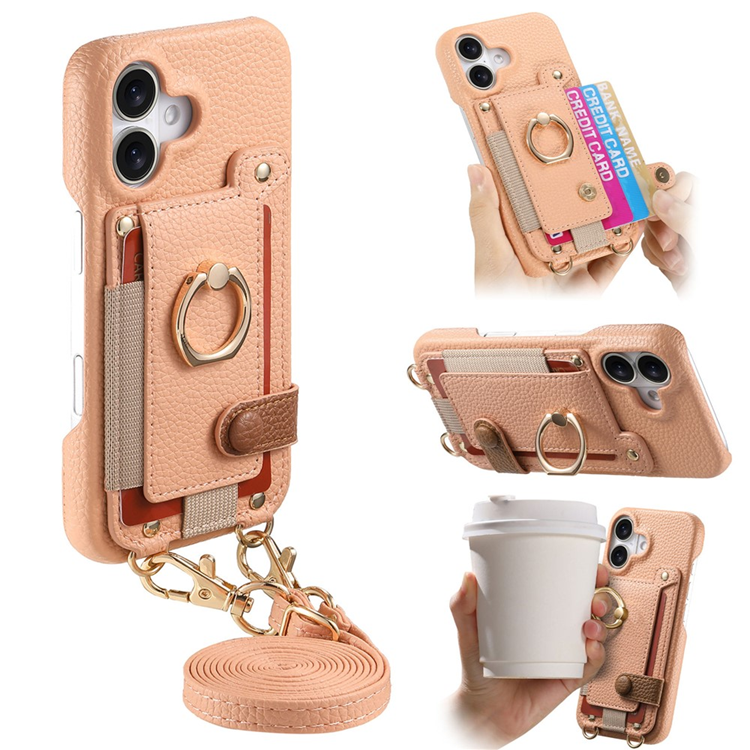 iPhone 16 Mobilskal med Korthållare Ring Kickstand - Rosa (Rosa) | 2353 | AlltMobil