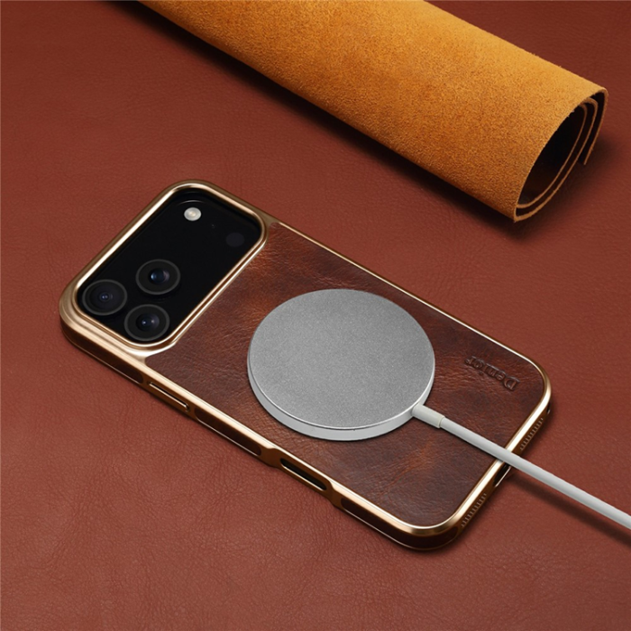 DENIOR - DENIOR iPhone 17 Pro Max Mobilskal Äkta Läder Electroplating