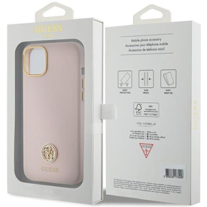 Guess - Guess iPhone 15/14 Plus Mobilskal Silikon Logo Strass - Rosa