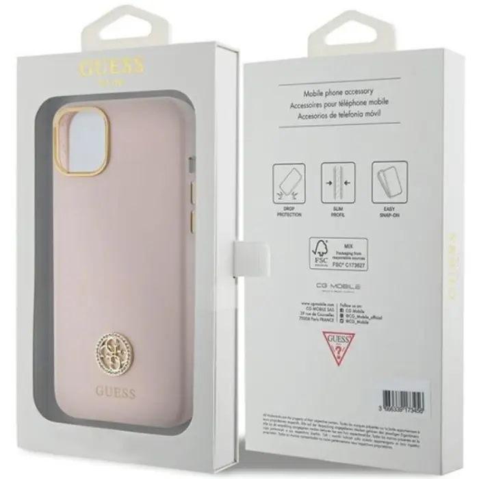 Guess - Guess iPhone 15/14 Plus Mobilskal Silikon Logo Strass - Rosa