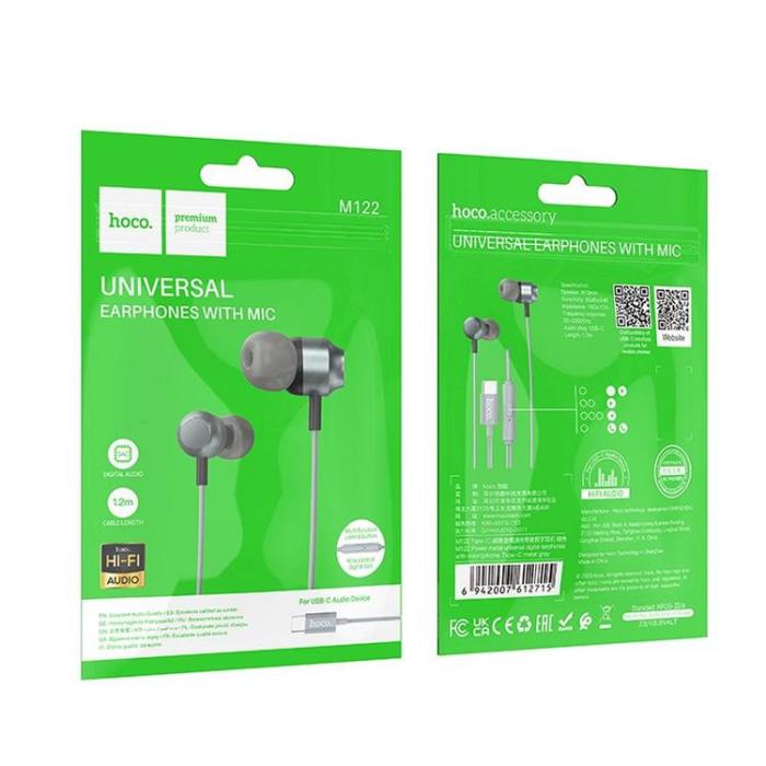 Hoco - HOCO Trådbundna Hörlurar USB-C med Mikrofon M122 - Grå
