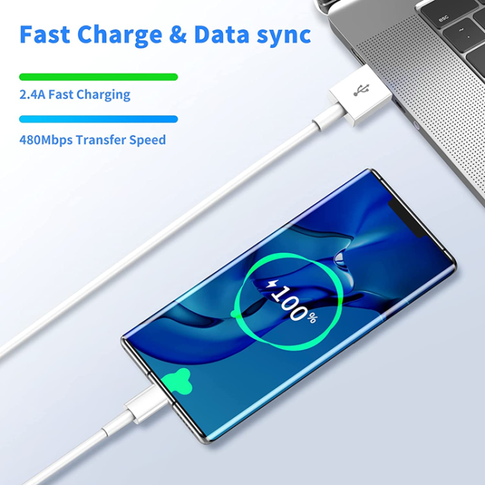 UTGATT - USB-C till USB-A kabel Snabbladdning 2m - Vit