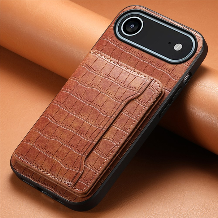 A-One Brand - iPhone 17 Air Mobilskal Korthållare Crocodile - Brun