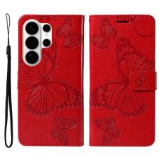 OEM - Samsung Galaxy S26 Ultra Pl&aring;nboksfodral Blomm&ouml;nster Impr&auml;gnat Konstl&auml;der - R&ouml;d