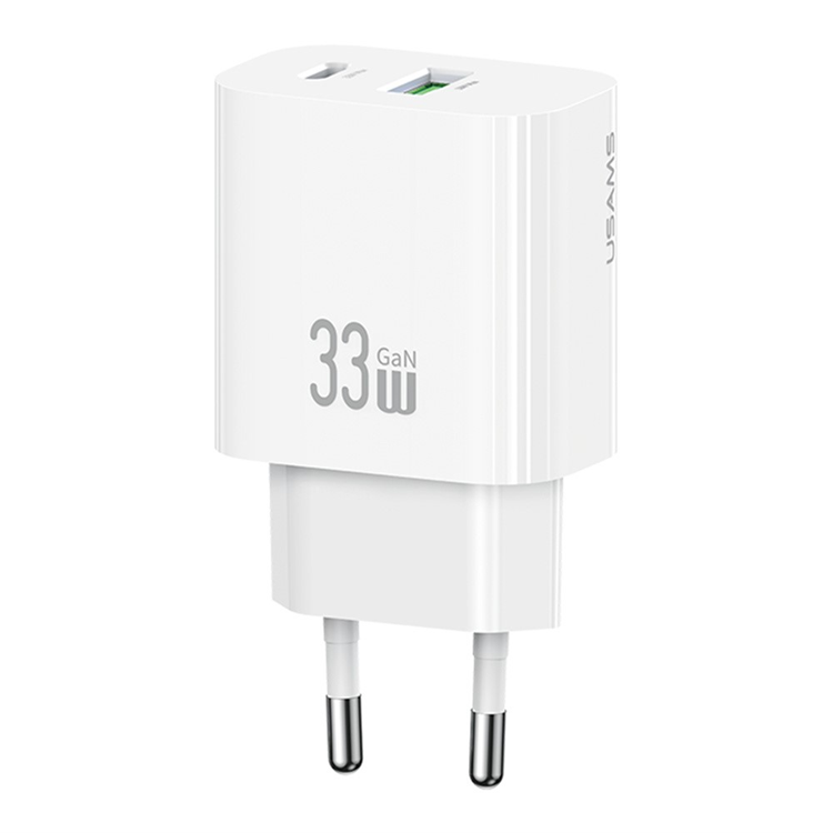 USAMS GaN Snabbladdare USB-C - USB-A 33W CC317 T65 EU - Vit | 505295 | AlltMobil