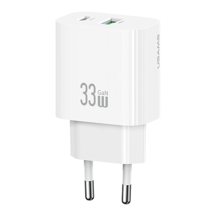 USAMS - USAMS GaN Snabbladdare USB-C - USB-A 33W CC317 T65 EU - Vit