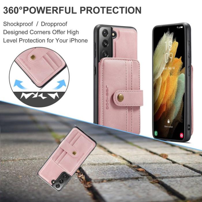 JEEHOOD - JEEHOOD Samsung Galaxy S21 FE 5G Konstläder Plånboksfodral RFID-Skydd Rosa