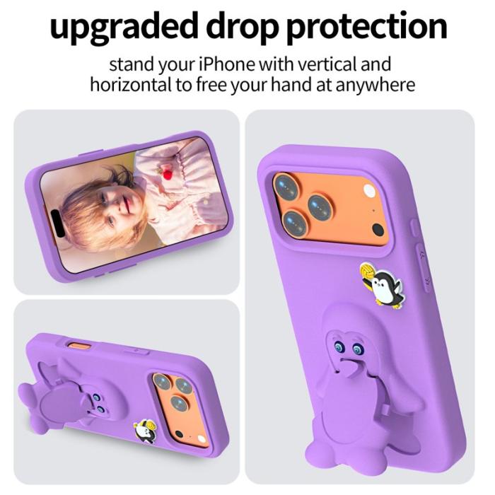 OEM - Penguin Mobilskal till iPhone 17 Pro Kickstand Stöttålig EVA - Lila