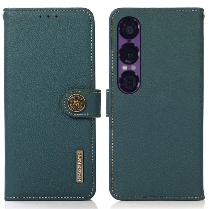 KHAZNEH - Khazneh Sony Xperia 1 VII Plånboksfodral Genuine Cow Läder - Grön