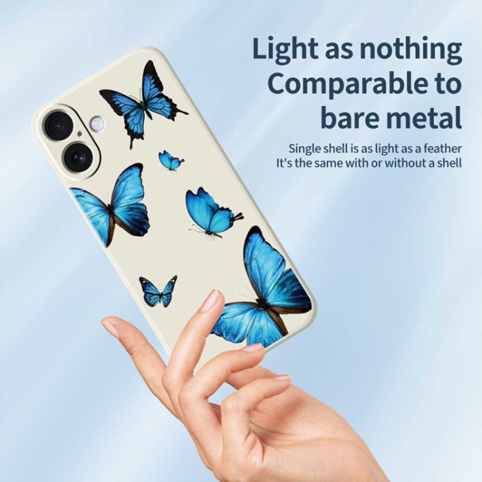 A-One Brand - iPhone 17 Mobilskal Blue Butterflies Pattern TPU - Beige
