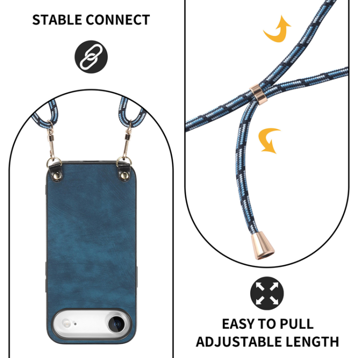 A-One Brand - iPhone Air Mobilskal med Justerbar Rem Retro Läder - Blå