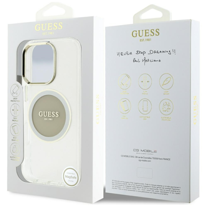 Guess - Guess iPhone 16 Pro Mobilskal MagSafe Metal Circle Logo - Grå