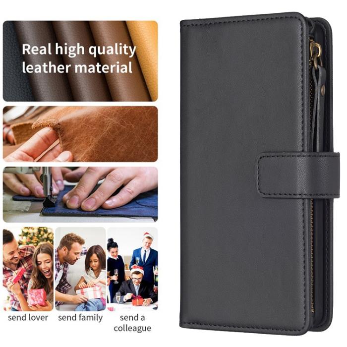 OEM - iPhone 15 Plus Plånboksfodral Zipper Flip - Svart