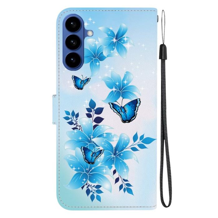 OEM - Samsung Galaxy S26 Plånboksfodral Mönstertryckt Konstläder Flip - Blå Fjäril