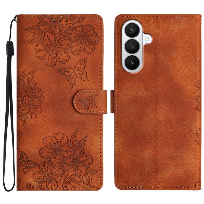 Mobilskal till Samsung Galaxy S26 Pro Butterfly Blommönster KonstLäder - Brun