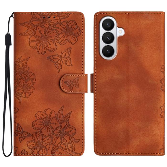 OEM - Mobilskal till Samsung Galaxy S26 Pro Butterfly Blommönster KonstLäder - Brun