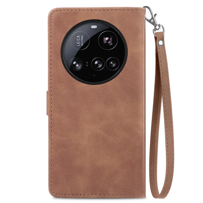 A-One Brand - Xiaomi 15 Ultra Plånboksfodral Flower Imprint Zipper - Brun