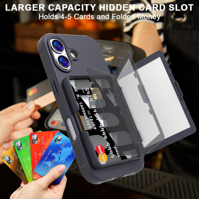 A-One Brand - iPhone 17 Mobilskal Korthållare Mirror Kickstand - Svart