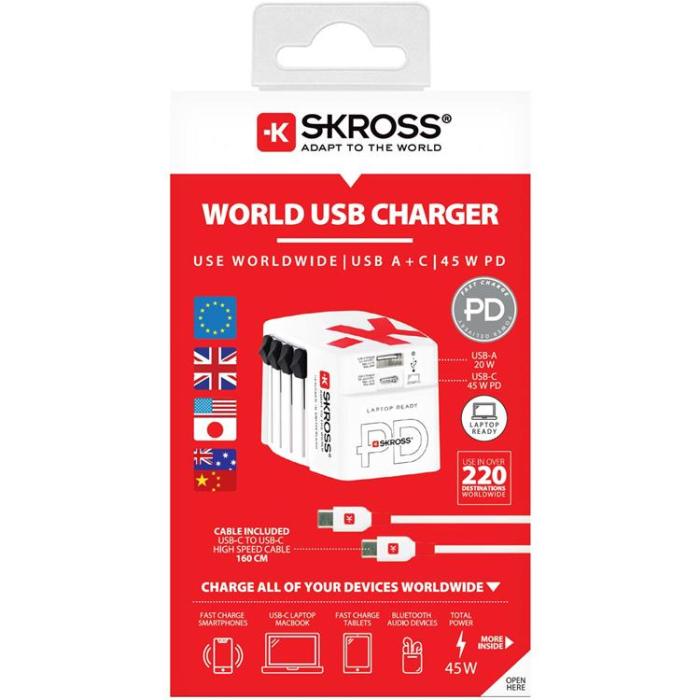 SKROSS - SKROSS World Adapter USB-A/USB-C 45W - Vit