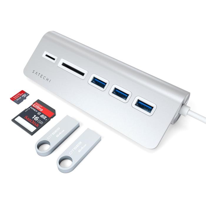 Satechi - Satechi USB-C Aluminum USB-hub & Minneskortläsare - Grå