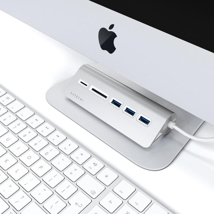 Satechi - Satechi USB-C Aluminum USB-hub & Minneskortläsare - Grå